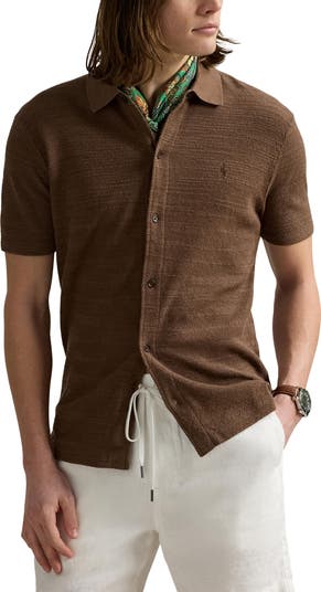 Polo Ralph Lauren Textured Short Sleeve Cotton & Linen Button-Up