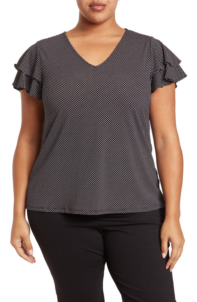 Adrianna Papell V-Neck Double Flutter Top, Main, color,