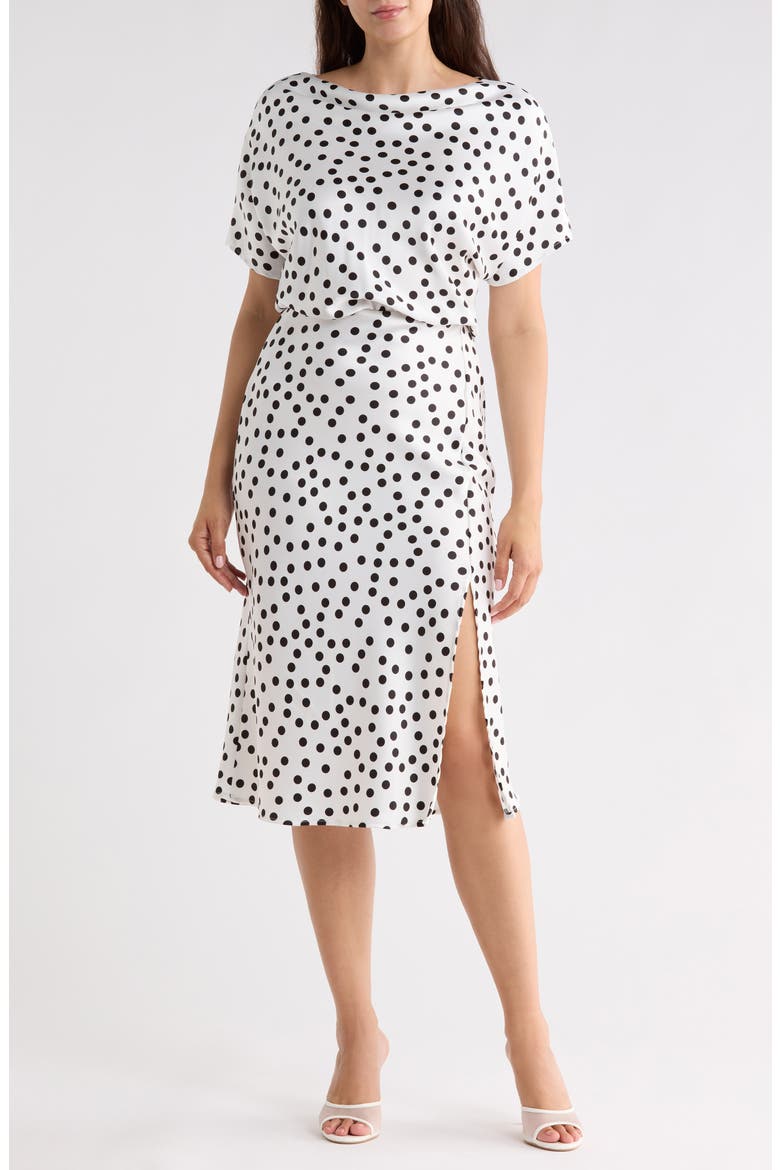 Polka Dot Satin Midi Dress, Main, color, IVORY