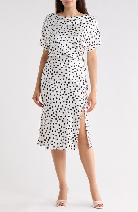Polka Dot Satin Midi Dress