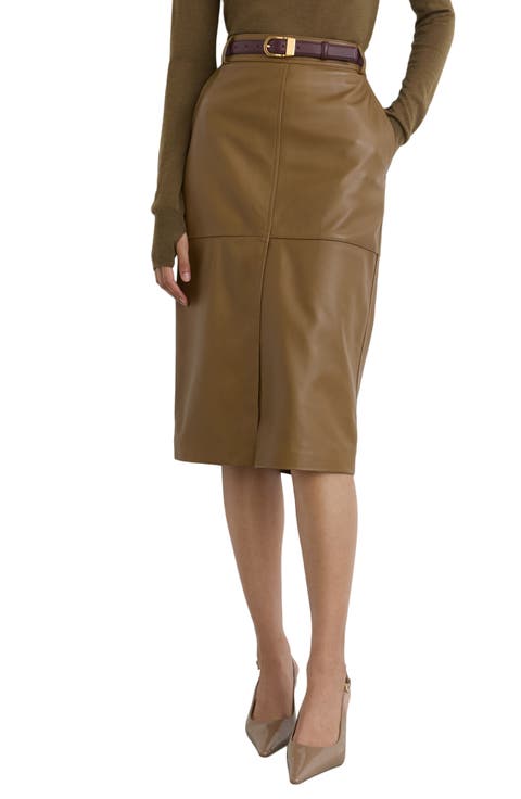 Milly Leather Midi Pencil Skirt