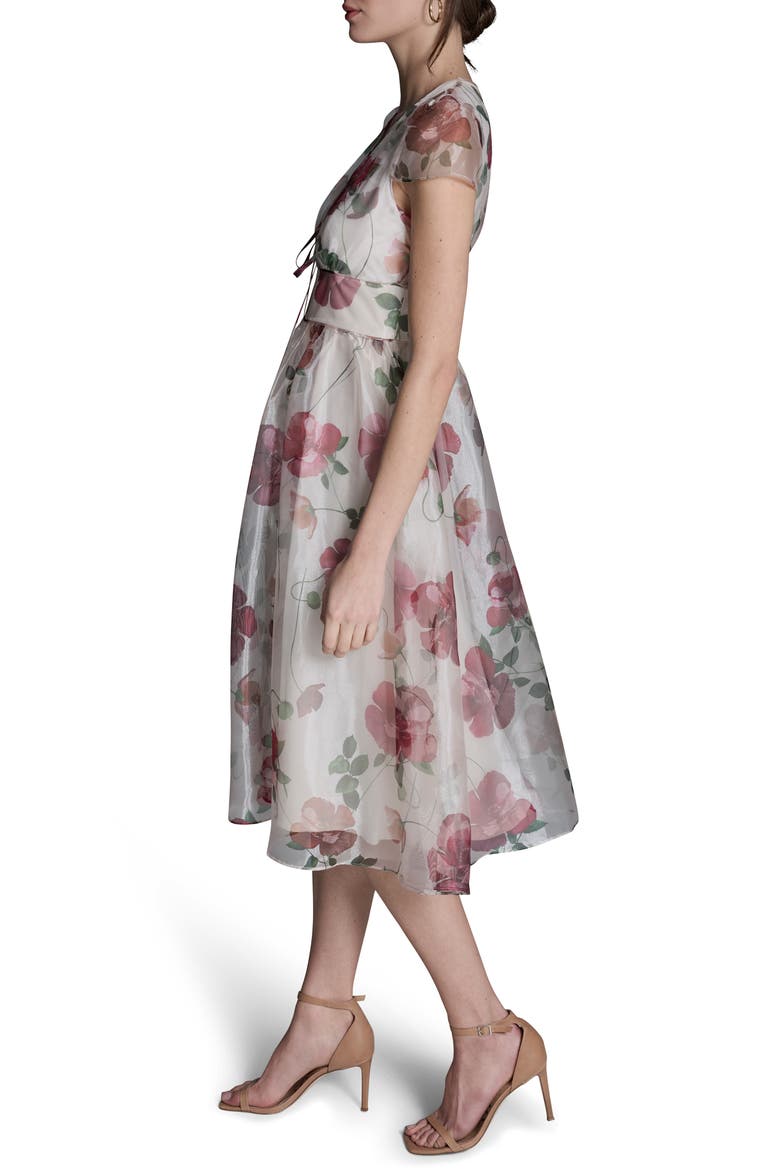 Floral Cap Sleeve Organza Fit & Flare Midi Dress, Alternate, color, ECRU MULTI