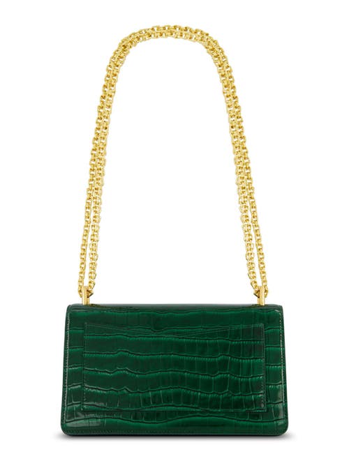 Mac Duggal Gold Plated Hardware Crocodile Leather Shoulder Bag In Deep Green