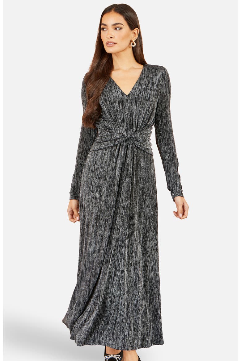 Metallic Twist Waist Maxi Dress, Alternate, color, Black