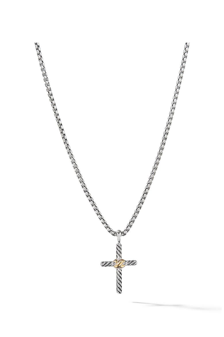 X-Cross Pendant Necklace in Sterling Silver with 14K Yellow Gold, Main, color, SILVER/GOLD