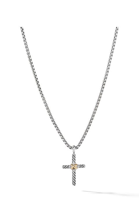 X-Cross Pendant Necklace in Sterling Silver with 14K Yellow Gold