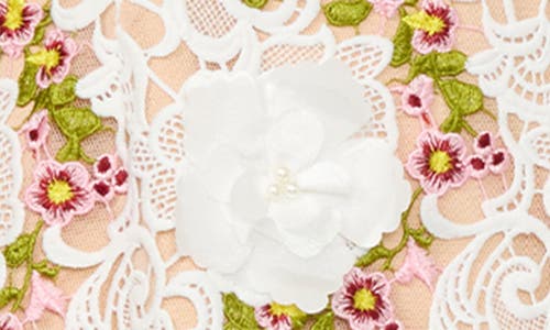 Helsi Norah Embroidered Lace Overlay Cocktail Dress In White/pink