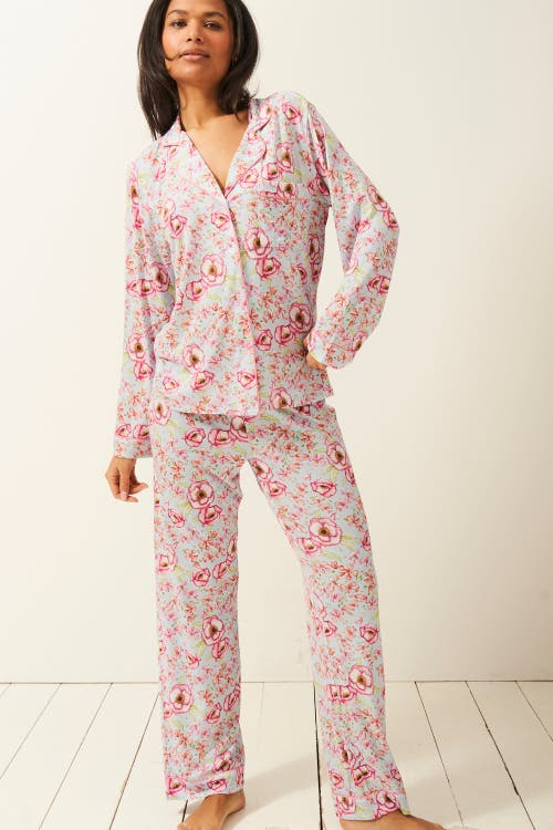Stripe & Stare Long Pyjama Set In Pastel Poppy