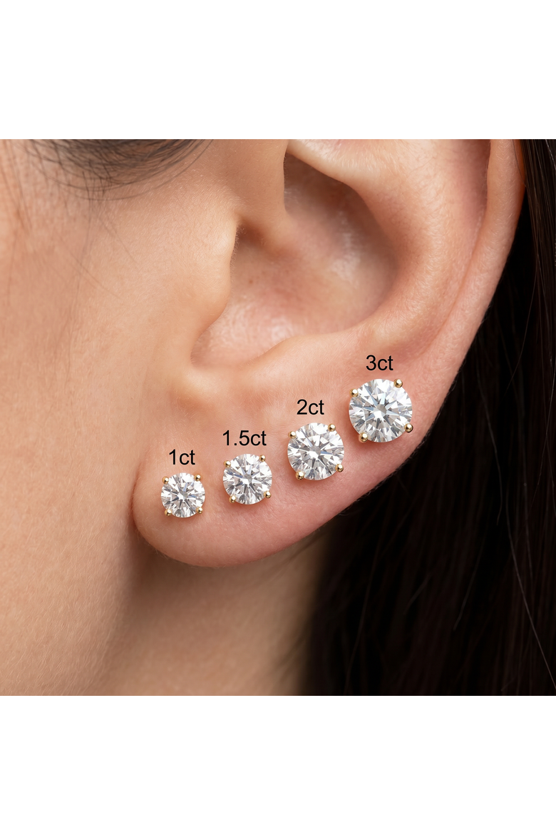 3 Ct T.W. Lab Grown Round Diamond Studs in 14k White, Yellow, or Gold, Alternate, color, White Gold - 1Ct