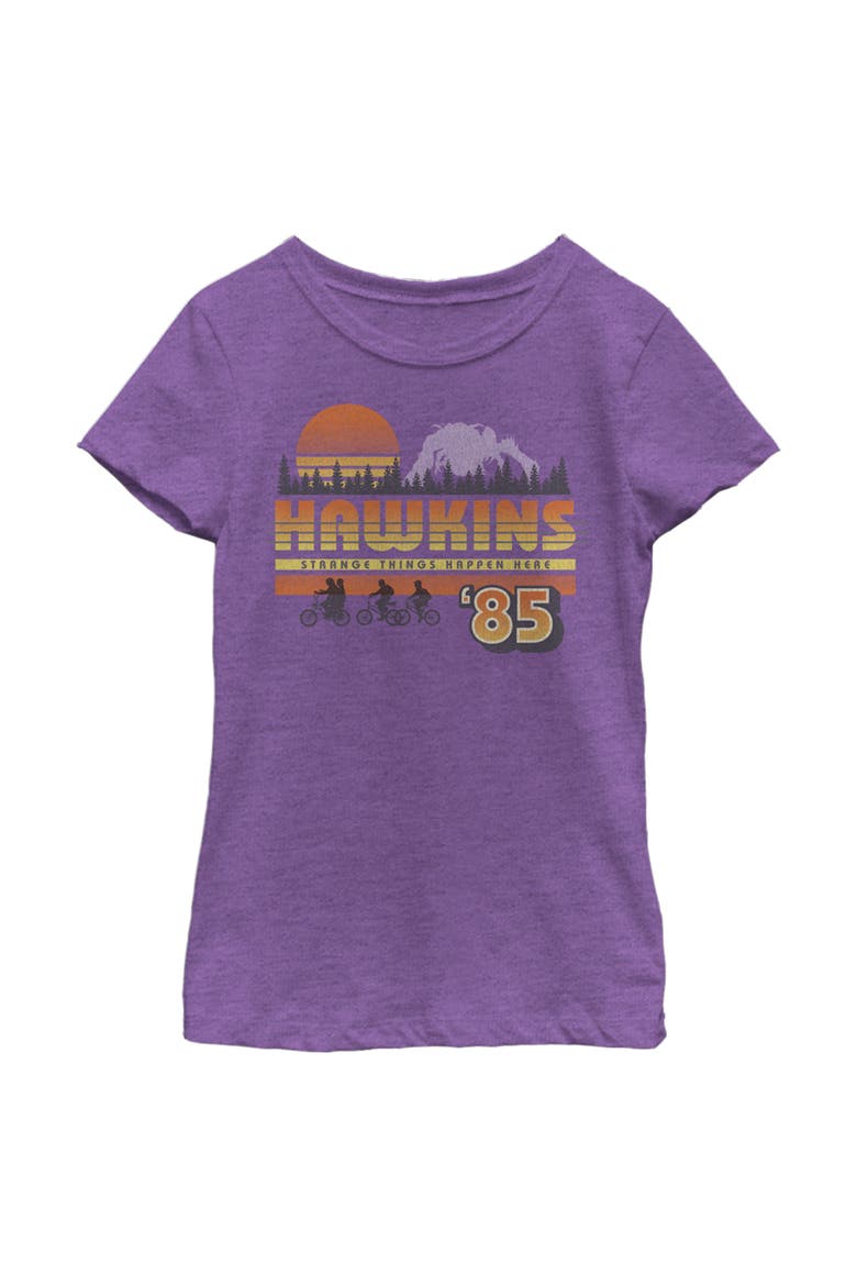 Netflix Girl's Stranger Things Retro Hawkins Bikers Graphic T-Shirt, Main, color, Purple Berry