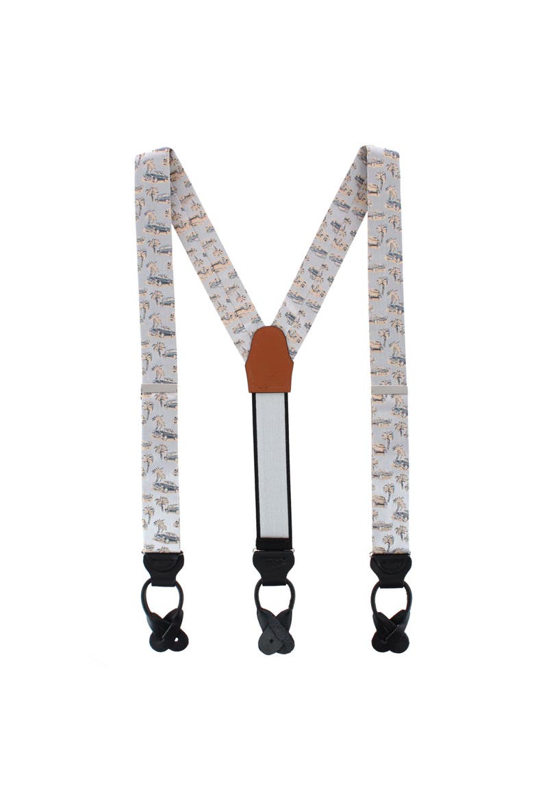Summer Cruise Nights Silk Novelty Button End Suspenders, Alternate, color, Silver