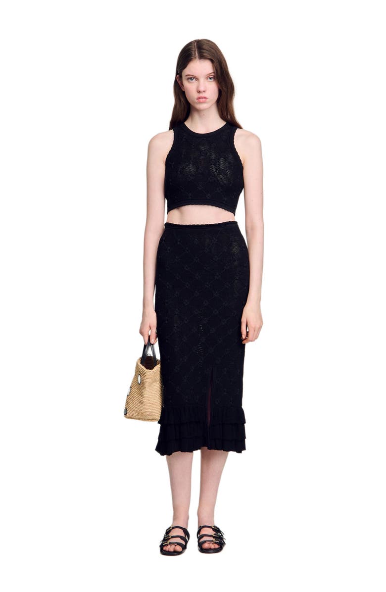 SANDRO Knit midi skirt, Alternate, color, Black