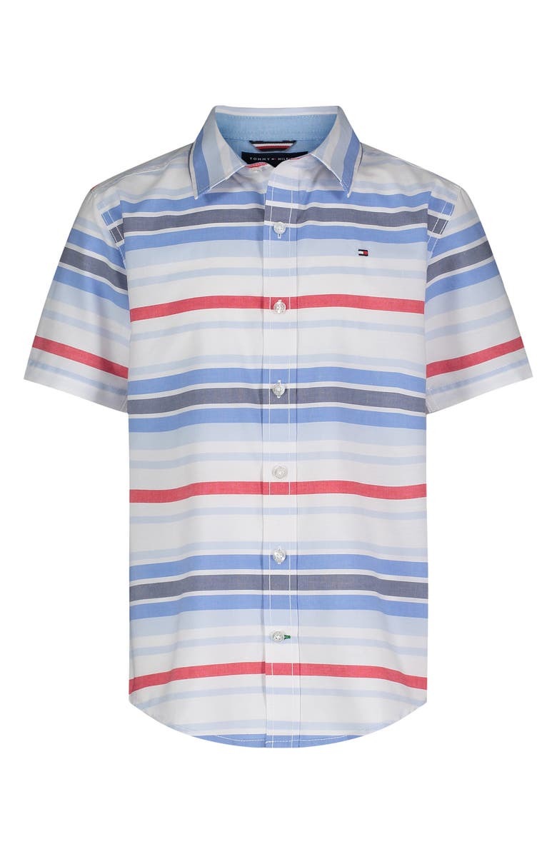 Tommy Hilfiger Kids' Damion Stripe Short-Sleeve Button-Up Shirt, Main, color,