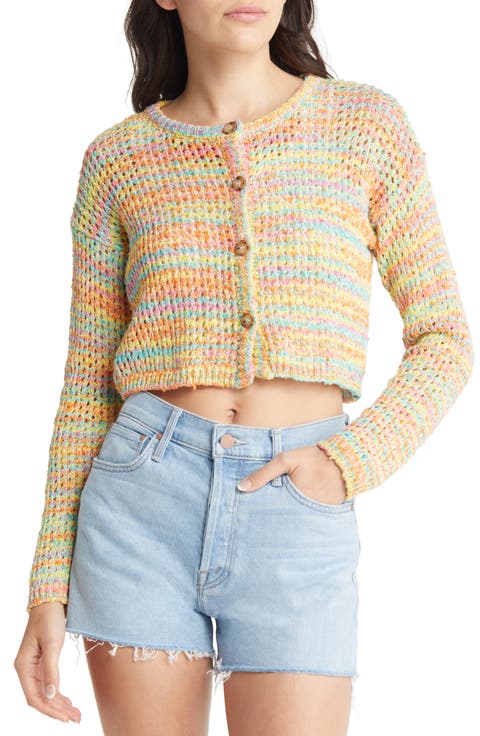 Stripe Open Stitch Crop Cardigan