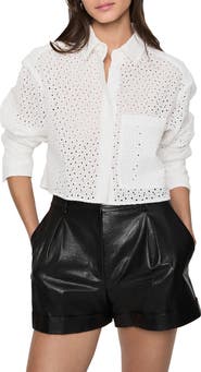 Rebecca Minkoff Juna Crop Cotton Eyelet Button-Up Shirt