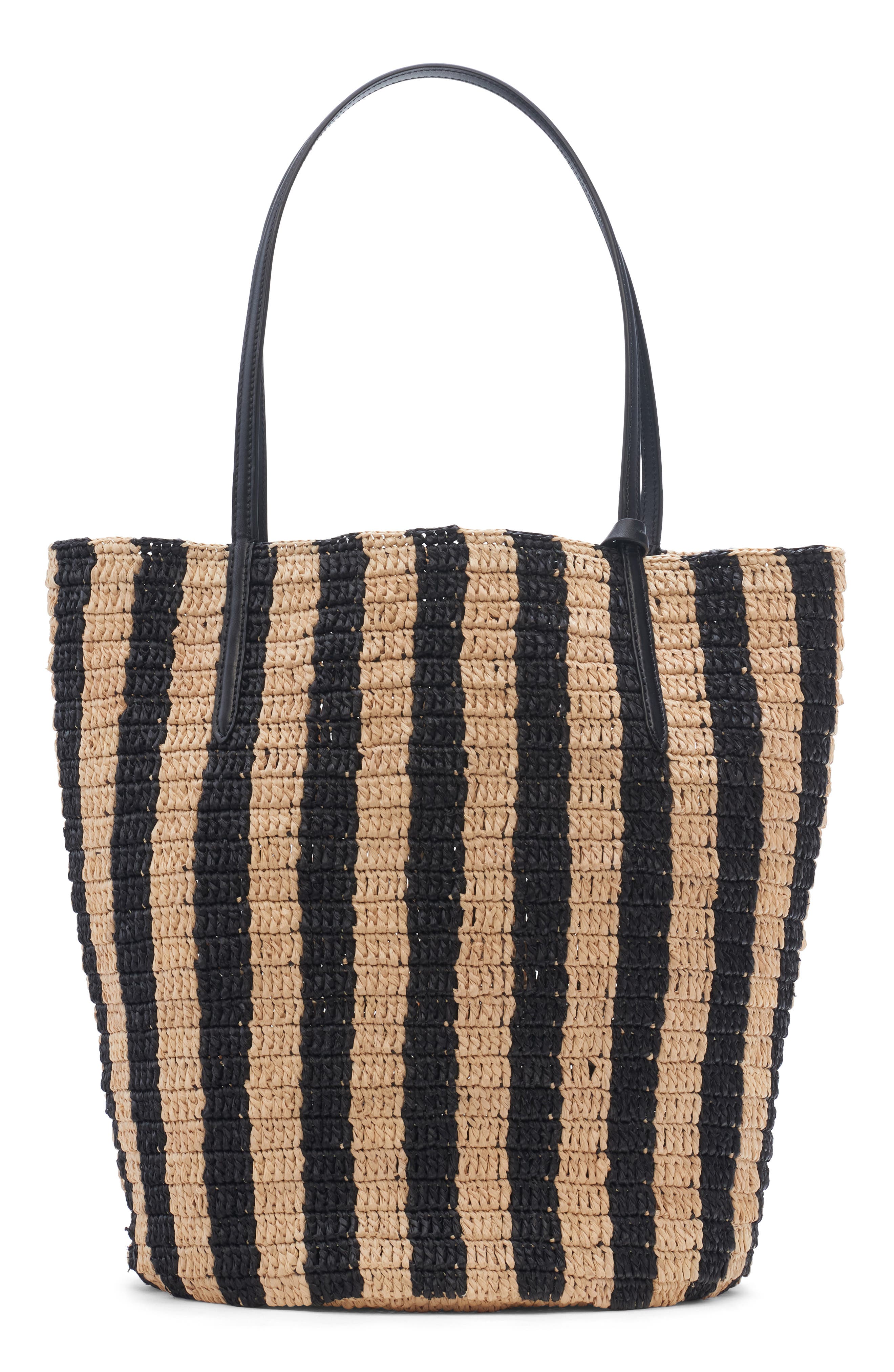Valentino Garavani VLOGO Signature Crochet Raffia Tote, Alternate, color, Natural/ Black