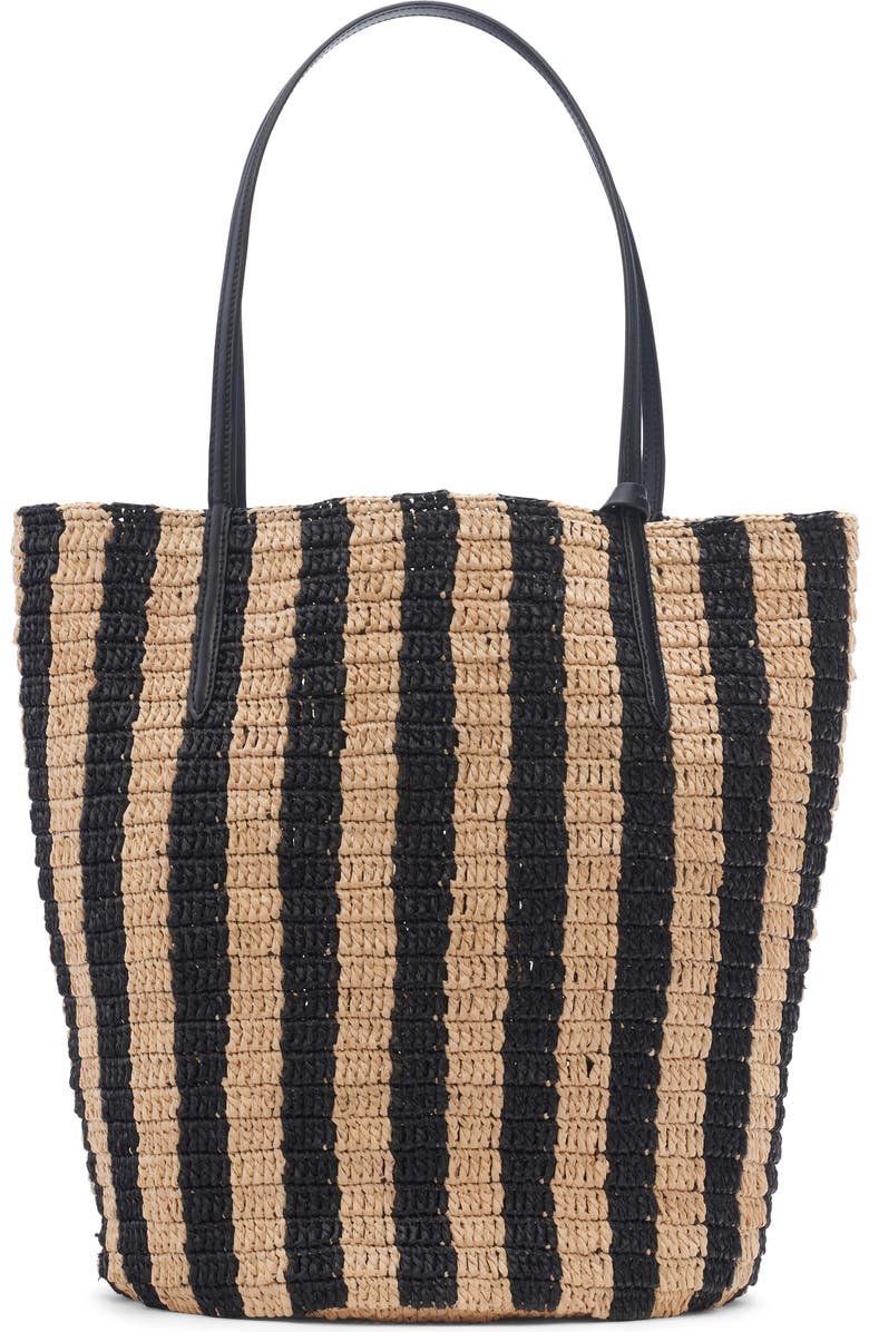 Valentino Garavani VLOGO Signature Crochet Raffia Tote, Alternate, color, Natural/ Black