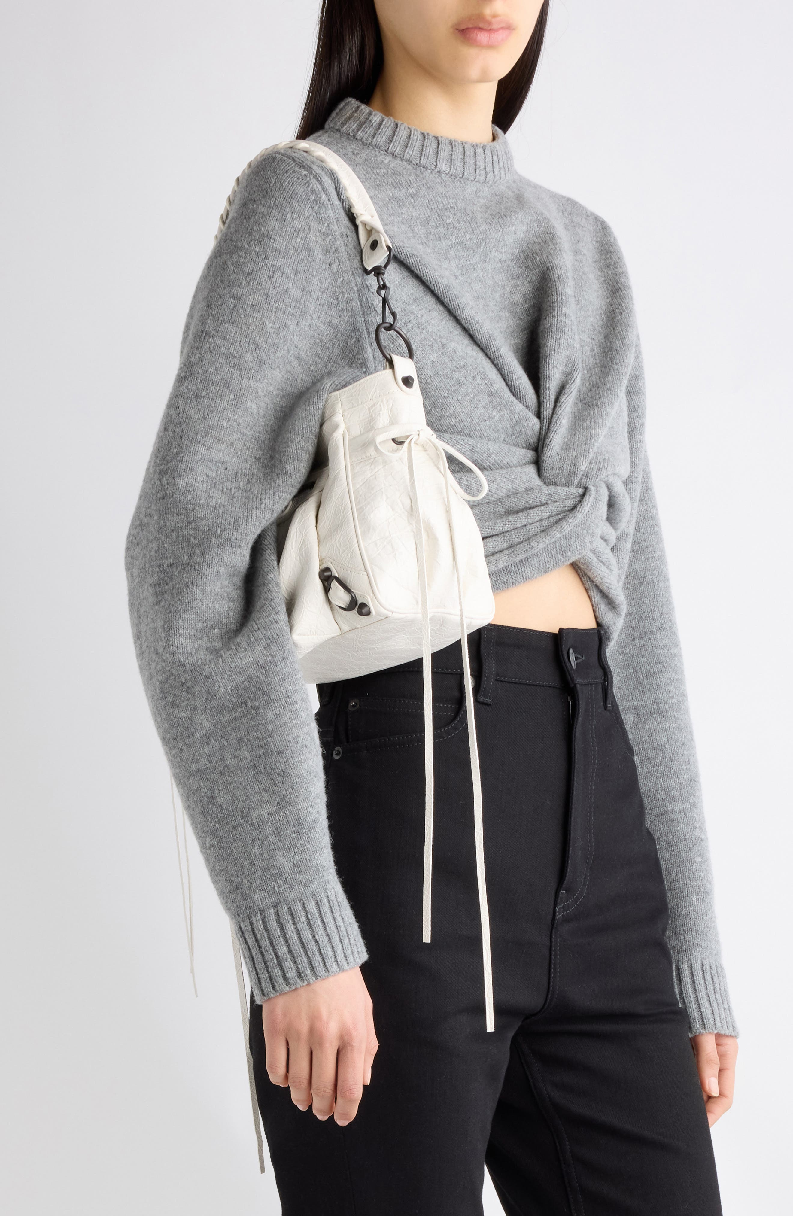 Small Le City Leather Bucket Bag, Alternate, color, 9104 OFF WHITE