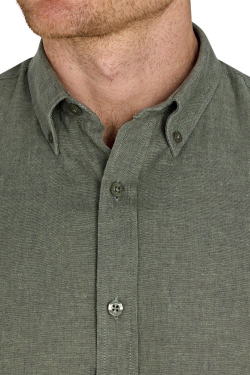 Raging Bull Long Sleeve Linen Shirt In Green