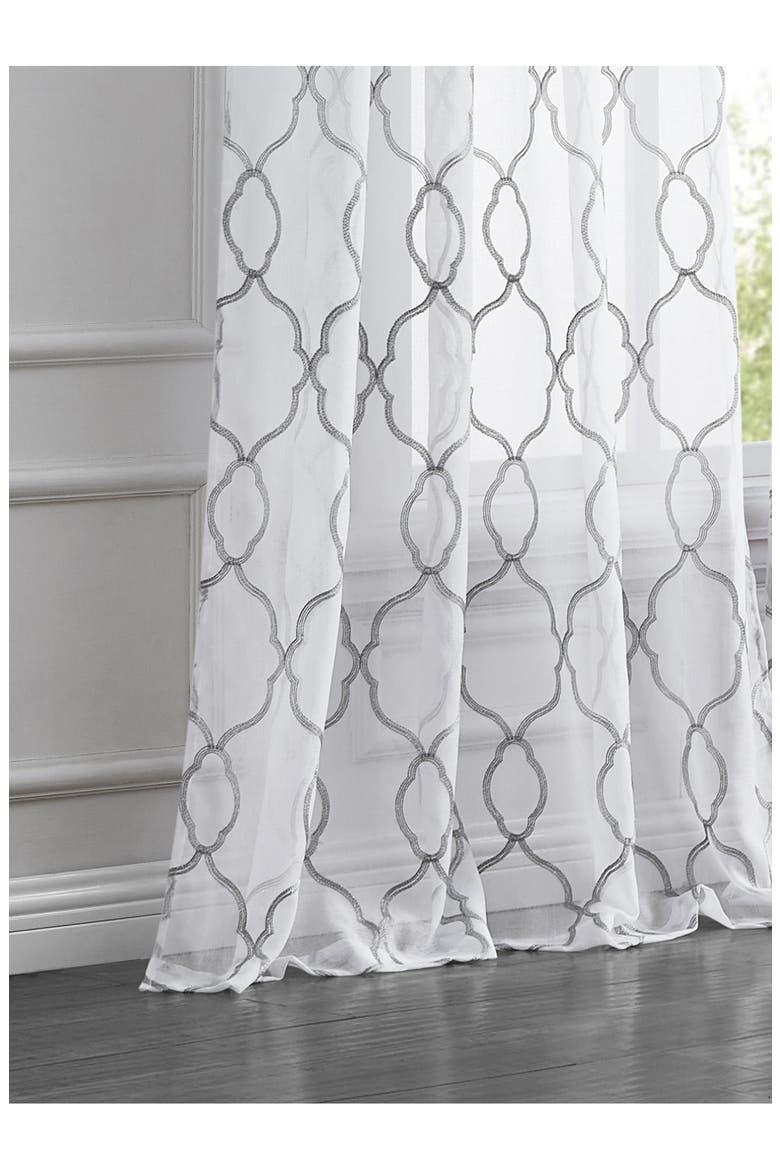 Set of 4 Print Sheer Curtain Panels, Alternate, color, GREY