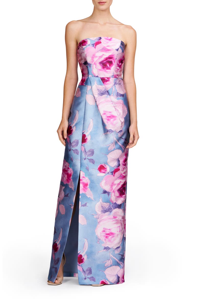 Lucienne Floral Strapless Column Gown, Main, color, PEARL BLUE MULTI