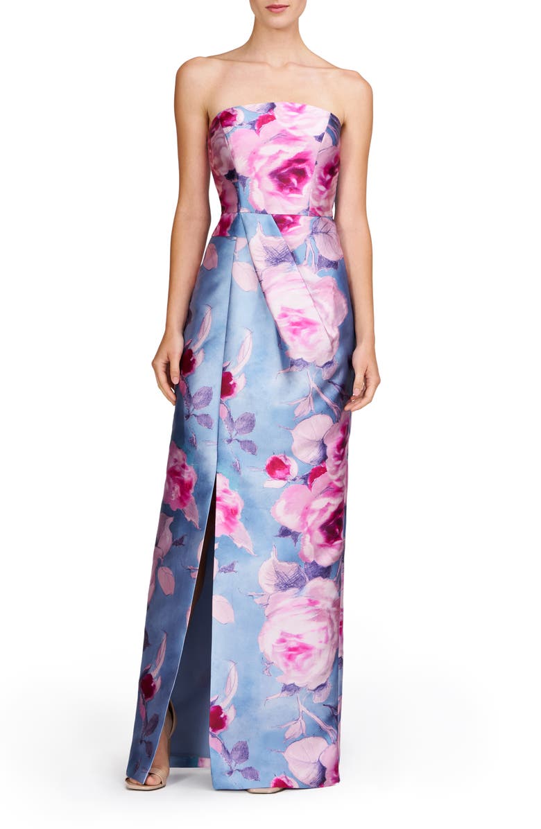 Kay Unger Lucienne Floral Strapless Column Gown, Main, color,