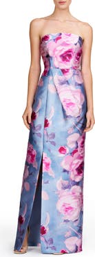 Kay Unger Lucienne Floral Strapless Column Gown