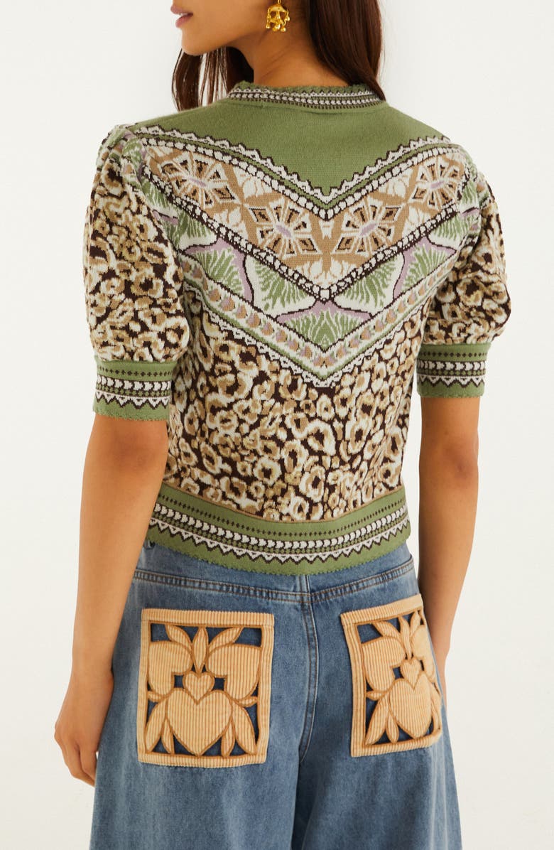FARM Rio Leopard Border Print Puff Sleeve Sweater, Alternate, color, Primitive Leopardo B