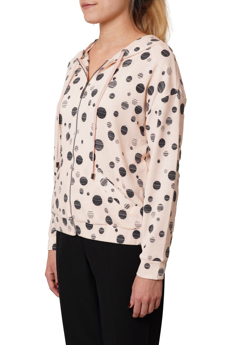 Dots Terry Zip Hoodie, Alternate, color, PASTEL PINK/ BLACK