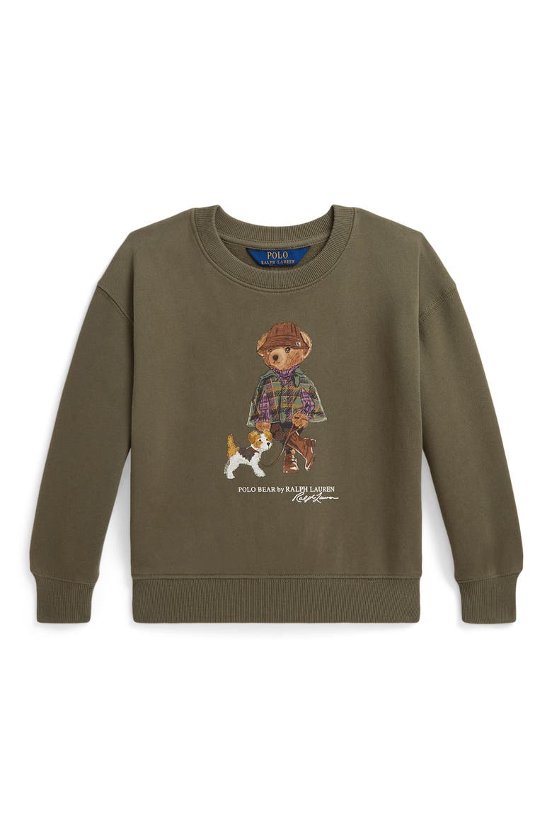 Kids' Polo Bear Graphic Fleece Sweatshirt, Main, color, GREEN