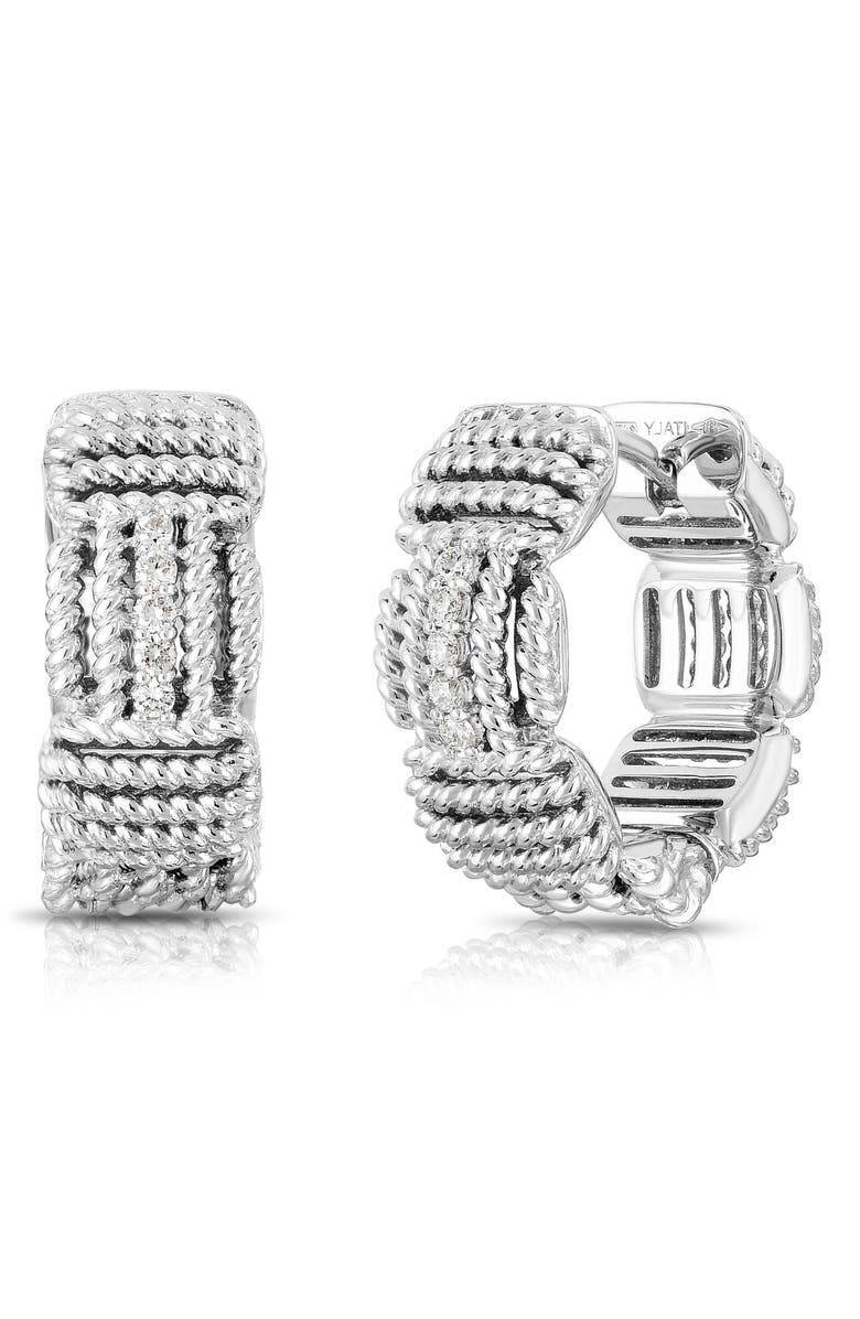 Roberto Coin Opera Diamond Hoop Earrings, Main, color, White Gold/ Diamond