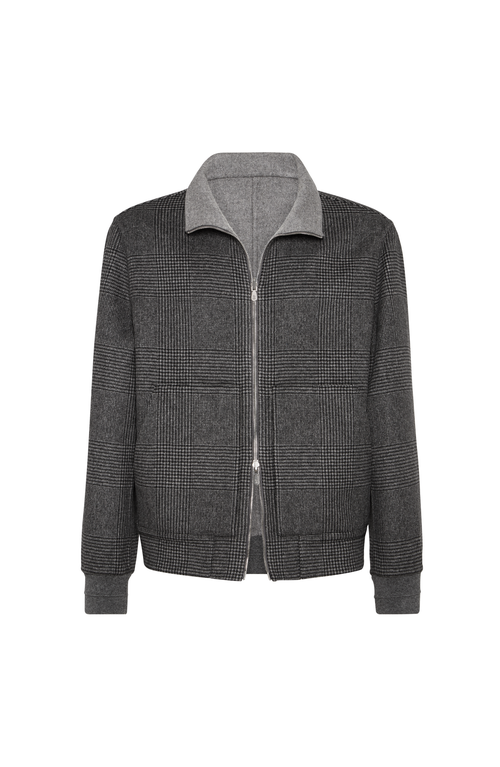 Brunello Cucinelli Check-pattern Zip-up Bomber Jacket In Gray
