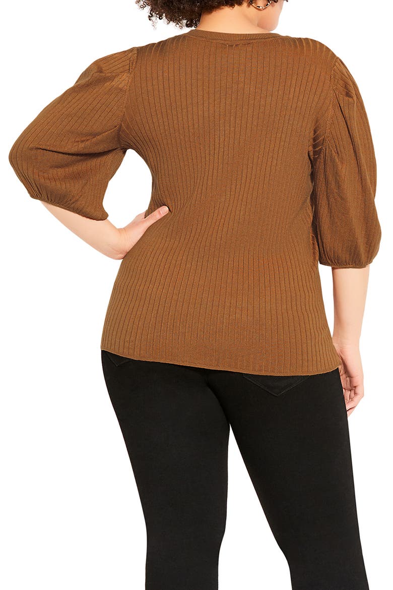 Sweet Rib Puff Sleeve Top, Alternate, color, TAN