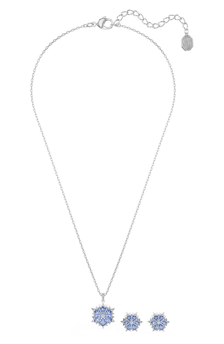 Swarovski Magic Snowflake Stud Earrings & Necklace Set, Alternate, color, Blue
