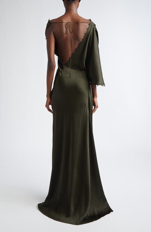 Victoria Beckham Rouleaux Trim Draped Satin Gown In Green