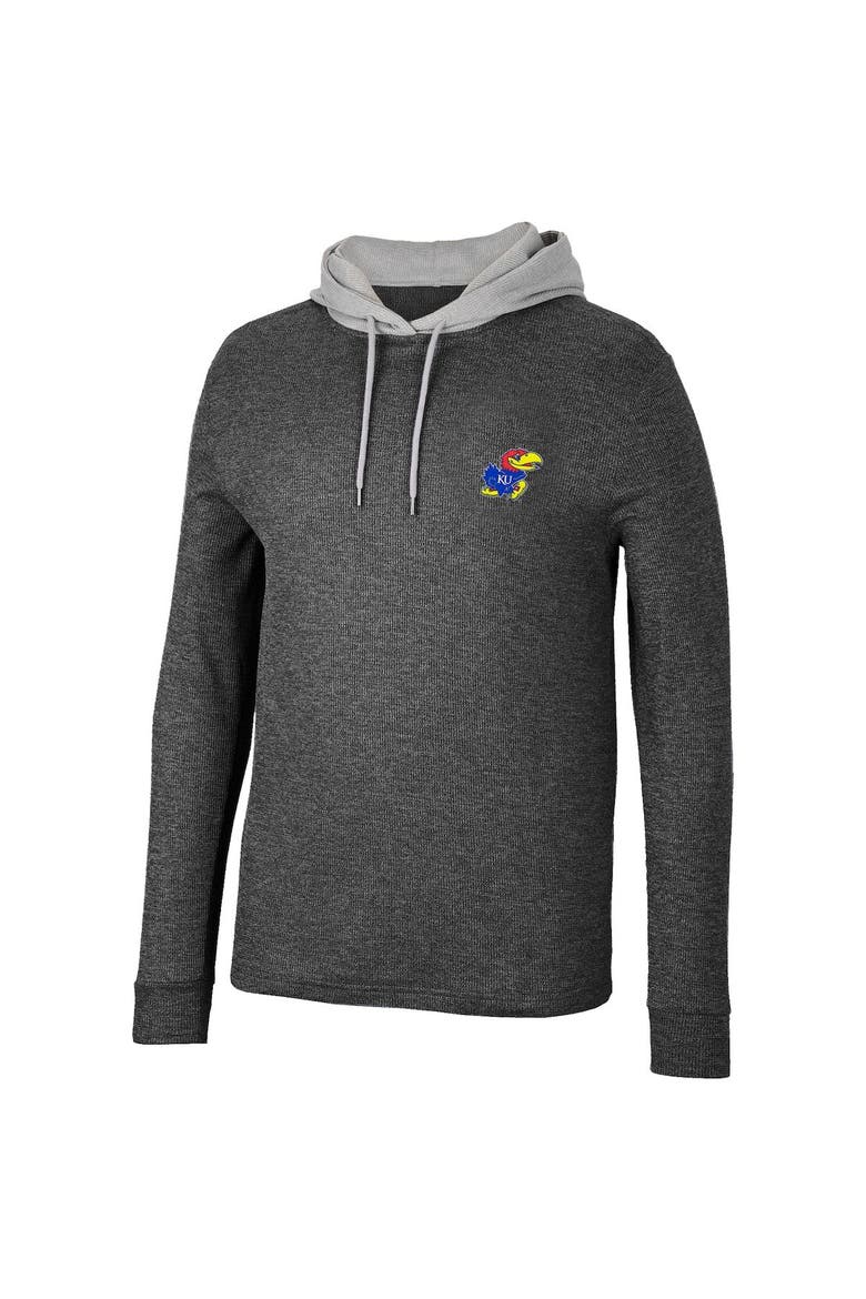 Men's Colosseum Black Kansas Jayhawks Ballot Waffle-Knit Thermal Long Sleeve Hoodie T-Shirt, Alternate, color, Black