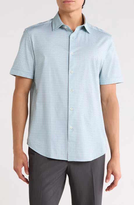 Plaid Stretch Cotton Short Sleeve Button-Up Shirt