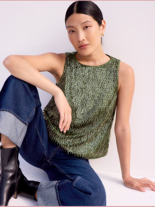 Ro&zo Sequin Shell Tank Top In Green