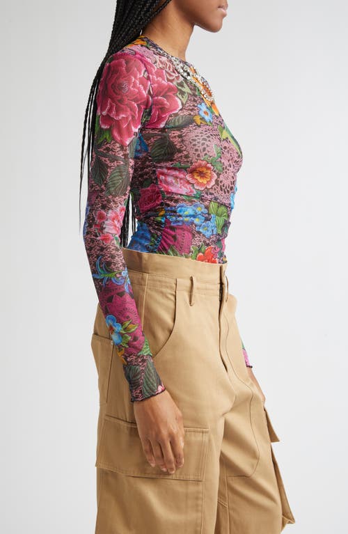 Area Crystal Embellished Printed Tulle Long Sleeve Top In Multi
