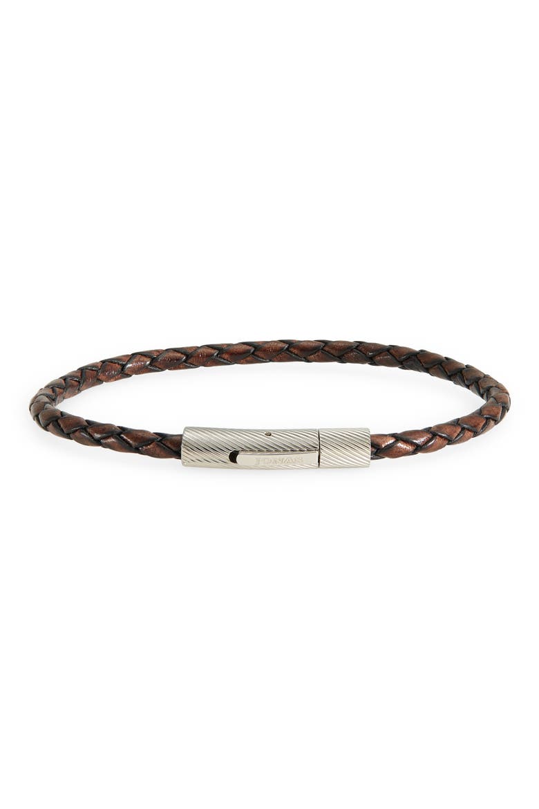 Men's Single Braided Leather Bracelet, Main, color, BROWN