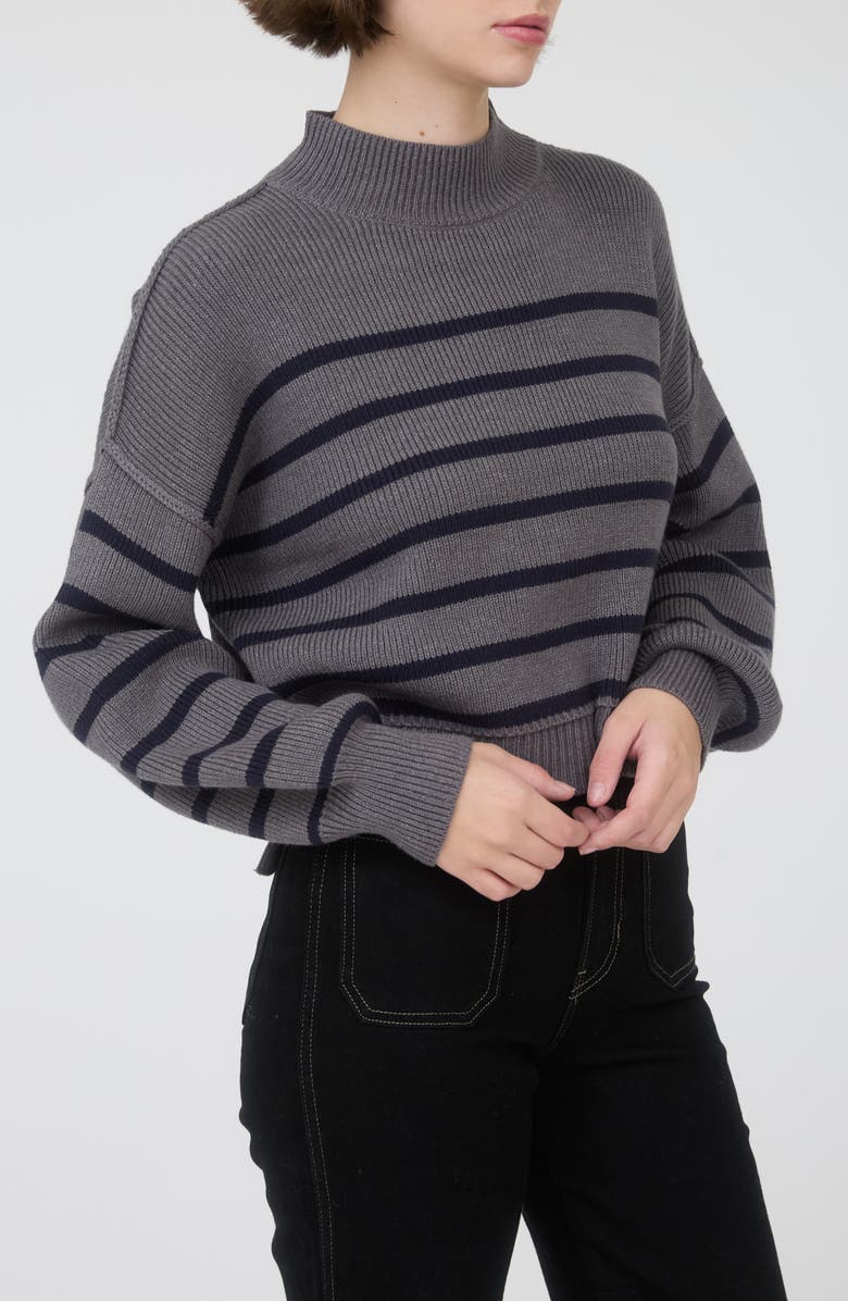 Blu Pepper Stripe Mock Neck Crop Sweater, Alternate, color, Charcoal