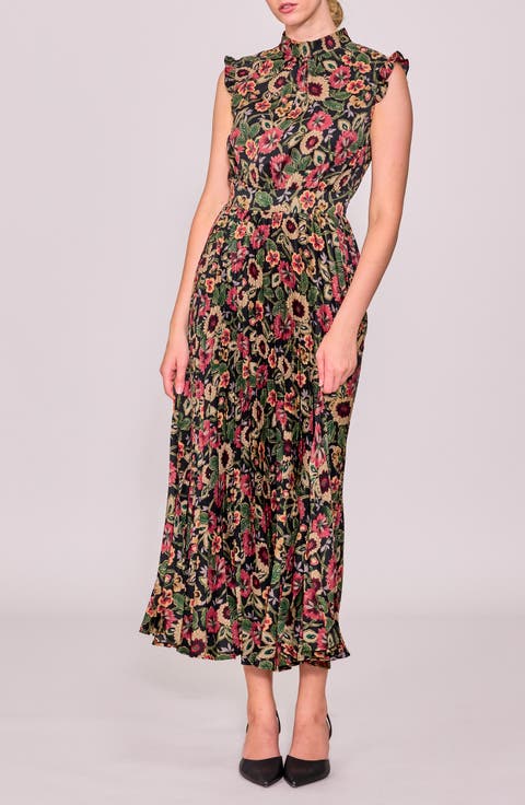 Paisley Pleated Midi Dress