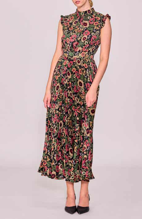 MELLODAY Paisley Pleated Midi Dress