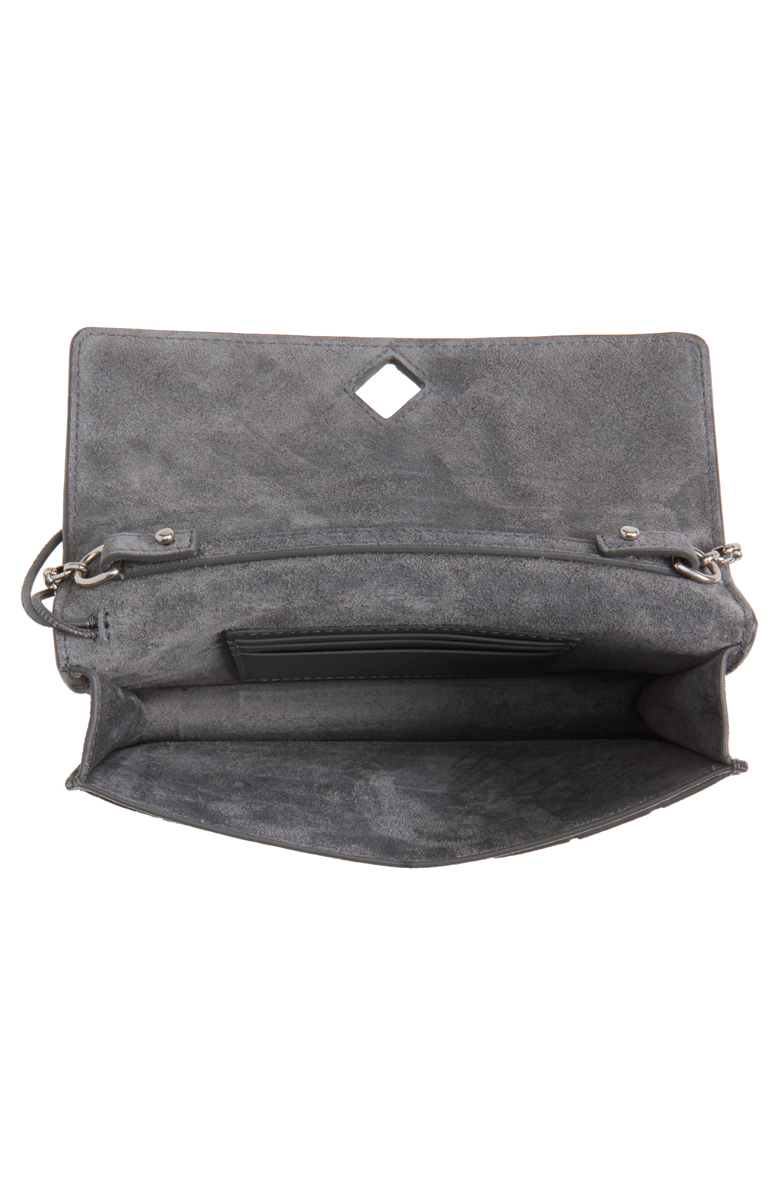 Andiamo Intrecciato Suede Wallet on a Chain, Alternate, color, 1689 OBSIDIAN GREY/ SILVER