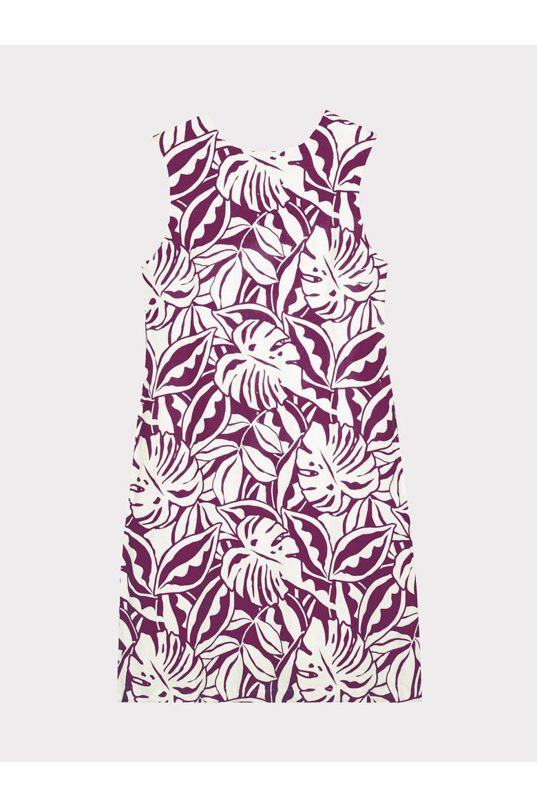 Sleeveless Printed Linen Shift Dress, Alternate, color, Fig & Soft White Leaf Print