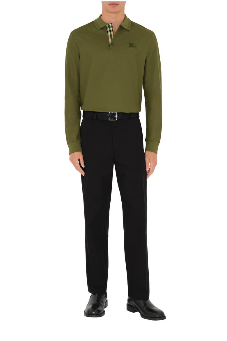 Long-sleeve Cotton Polo Shirt, Main, color, Olive green
