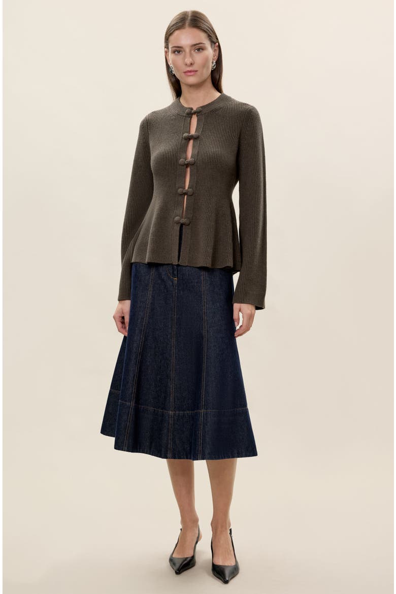 Rhea Knit Peplum Cardi, Alternate, color, Marled Olive