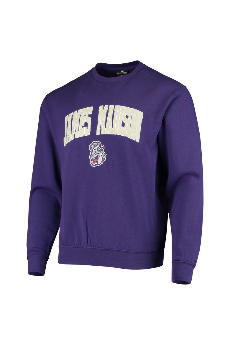 Men's Colosseum Purple James Madison Dukes Arch & Logo Tackle Twill Pullover Sweatshirt, Alternate, color, Purple