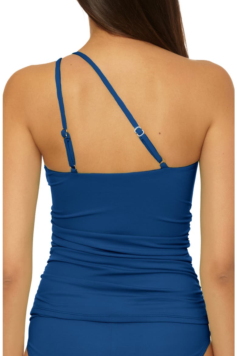 Sun Goddess One-Shoulder Cutout Tankini Top, Alternate, color, NAVY