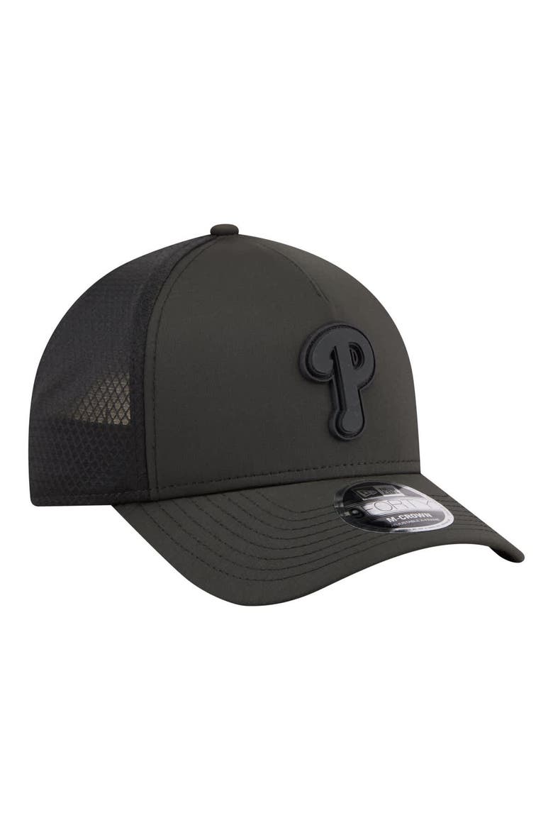 Men's New Era  Black Philadelphia Phillies Badged M-Crown A-Frame 9FORTY Trucker Adjustable Hat, Alternate, color, Black